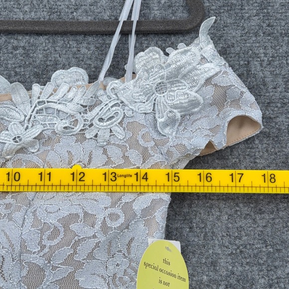 Sequin Hearts Off Shoulder Lace Crop Top Silver Nude Formal Occasion Size 7 - Picture 6 of 7